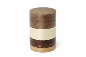 Boîte à thé en quatre essences de bois (noyer) 