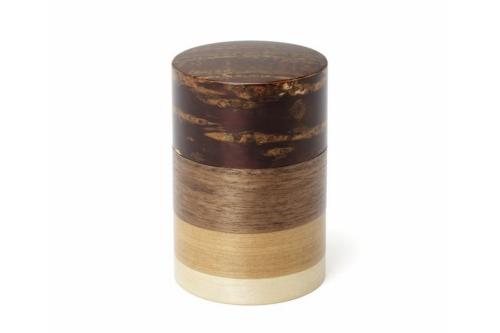 Boîte à thé en quatre essences de bois (écorce de cerisier) 
