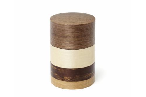 Boîte à thé en quatre essences de bois (noyer) 